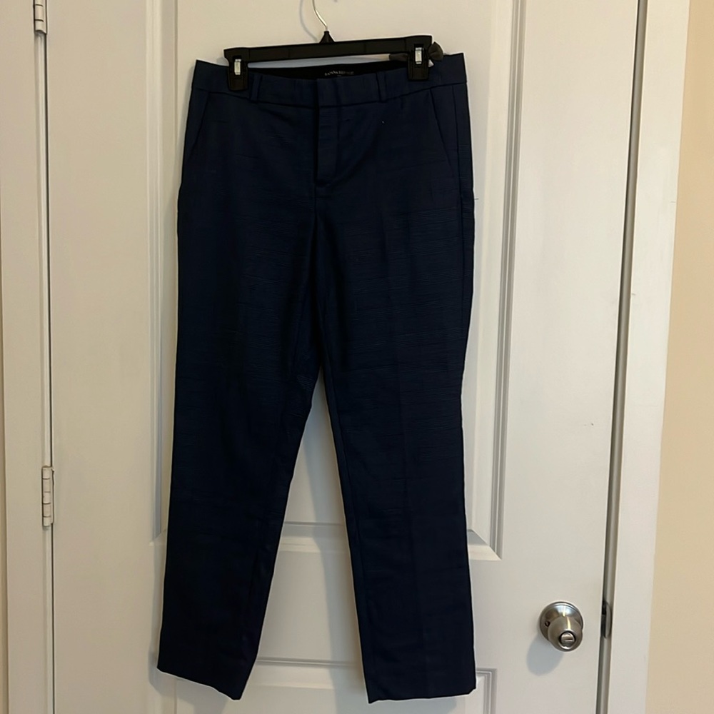 Plaid, Navy, Straight Leg Trousers